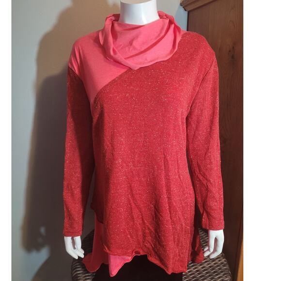 Pink Speckled Lagenlook Oversized Blouse Womens Extra Large Hankey Hem Artsy - Picture 2 of 10